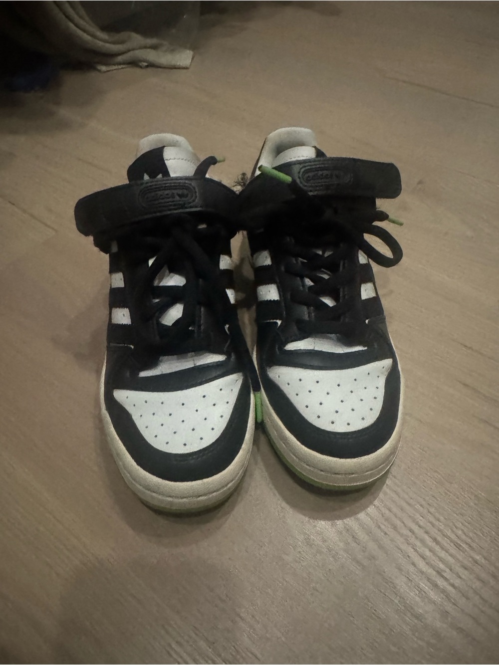 adidas Black and White High-Top Sneakers with Green Accent